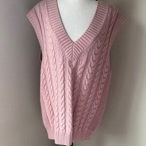 ARITZIA Pink Cable Knit V-Neck Sweater Vest